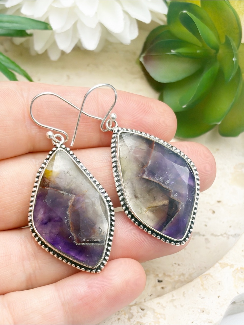 Purple Amethyst Earrings Boho Southwest Vintage Style Handmade Sterling Silver